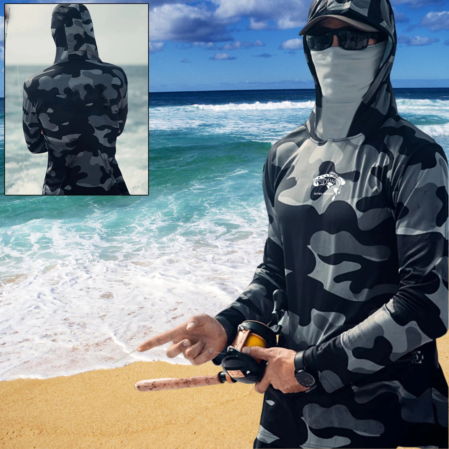 Fishing Hoodie Face Mask Neck Cover Sailing Shirt Summer.